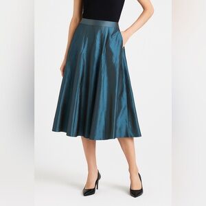 DKNY 100% Silk Pleated Midi Skirt in Opal Blue Gray – Size 10 NWT ($345 Retail)